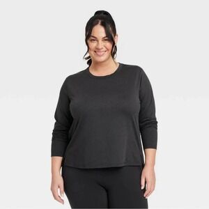 Women's Long Sleeve Cutout Back‎ Athletic T-Shirt Black Plus Size Activewear Top